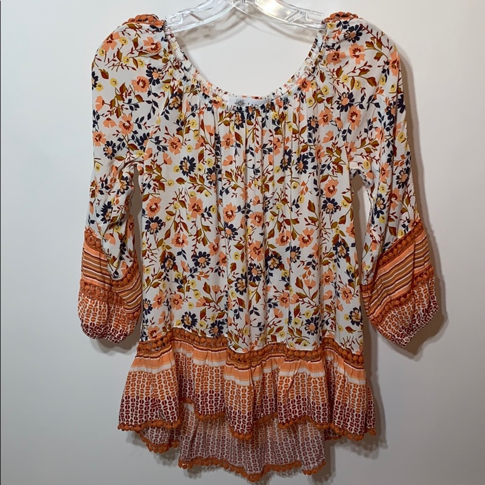 Fever Poet sleeve ruffle hem apricot size S